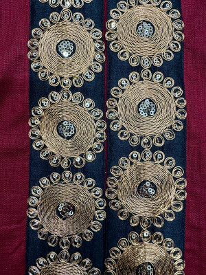The Linen Bisht in Red with Swirl Embroidery