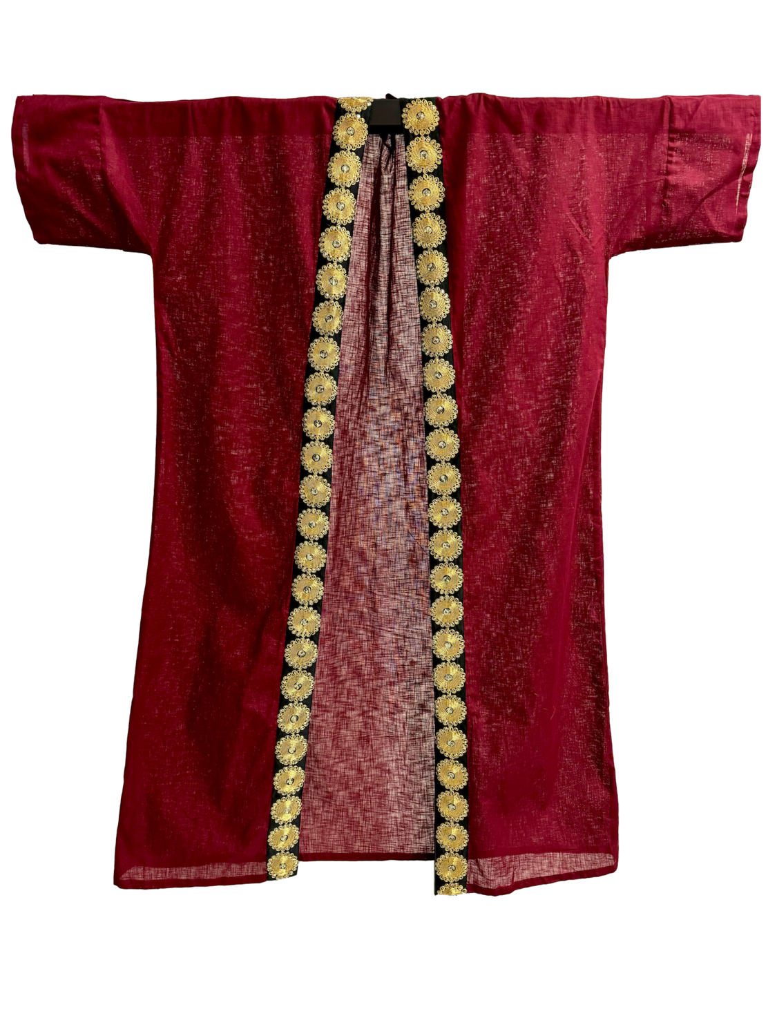 The Linen Bisht in Red with Swirl Embroidery