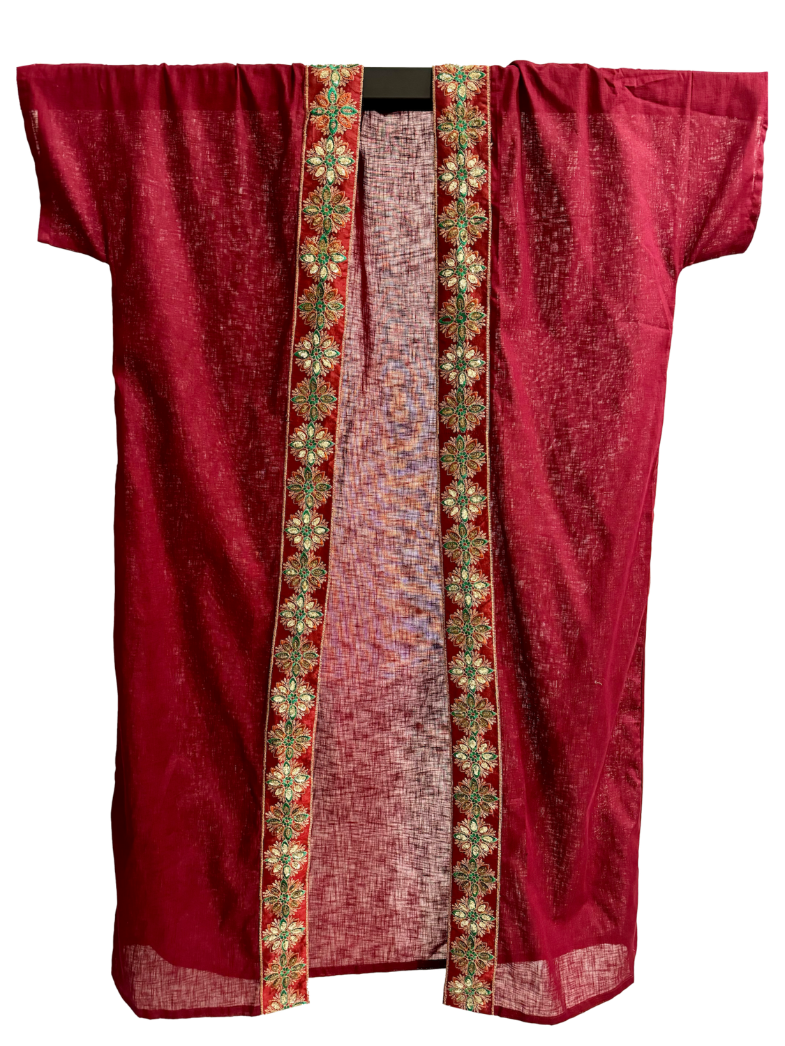 The Linen Bisht in Red with Floral Embroidery