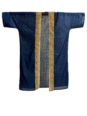 The Linen Bisht in Blue with Paisley Embroidery and Indian Silk