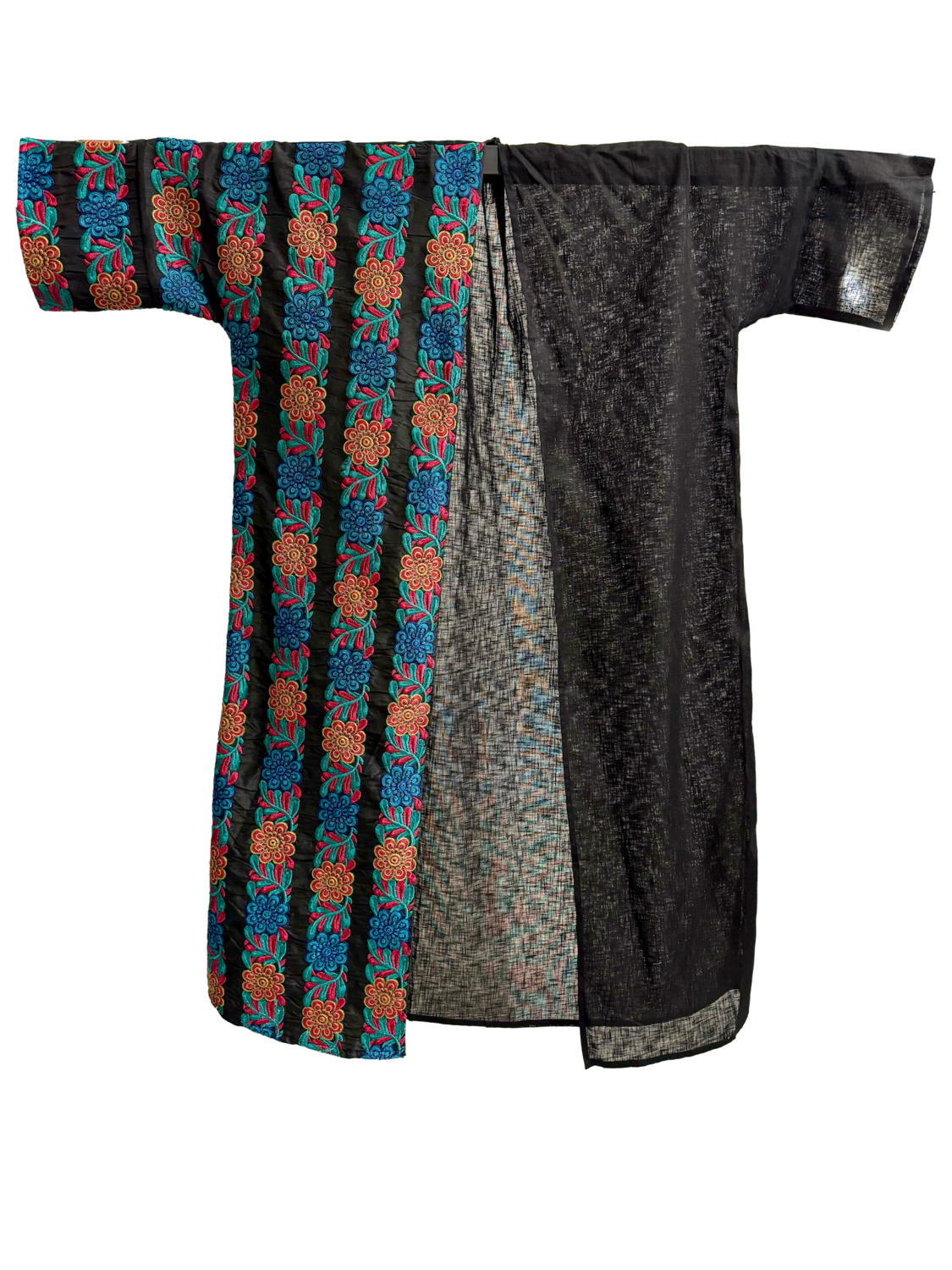 The Linen Bisht in Black with Blue Multi Embroidery