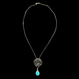 Arabesque Necklace on Silver Chain With Turquoise Drop