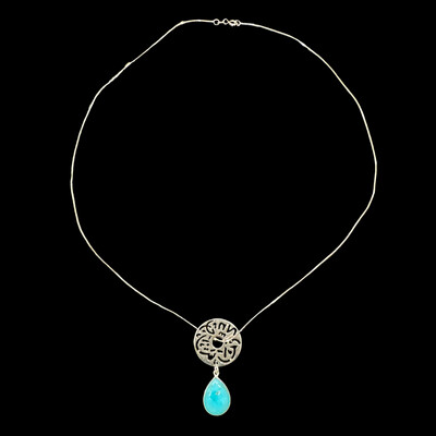 Thin Silver Chain With Masha'allah Disc and Turquoise Stone
