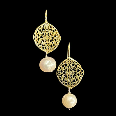 Arabesque Oval Earrings With Stone Drop