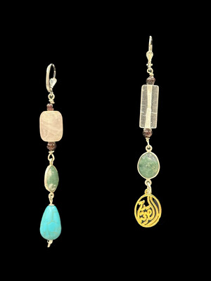 Asymmetric Earrings With Gold Plated Salam Word