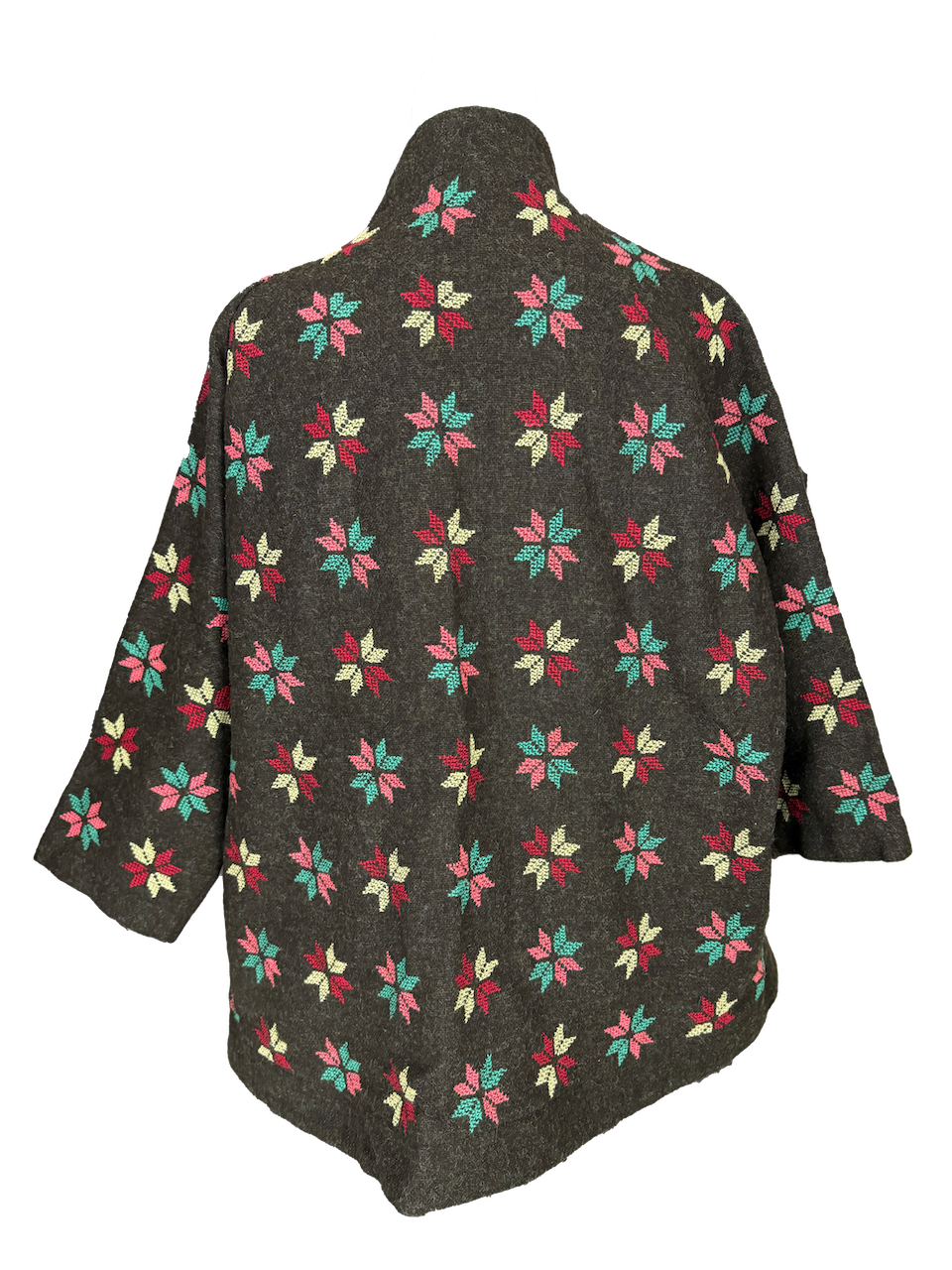 The Heavily Embroidered Round Jacket in Dark Brown With Colourful Star Embroidery