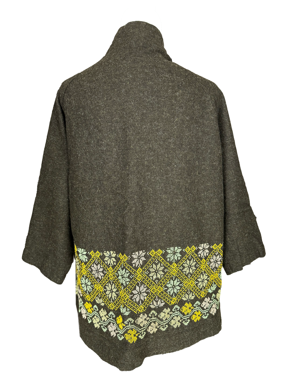 The Embroidered Round Jacket in Dark Brown With Yellow Embroidery