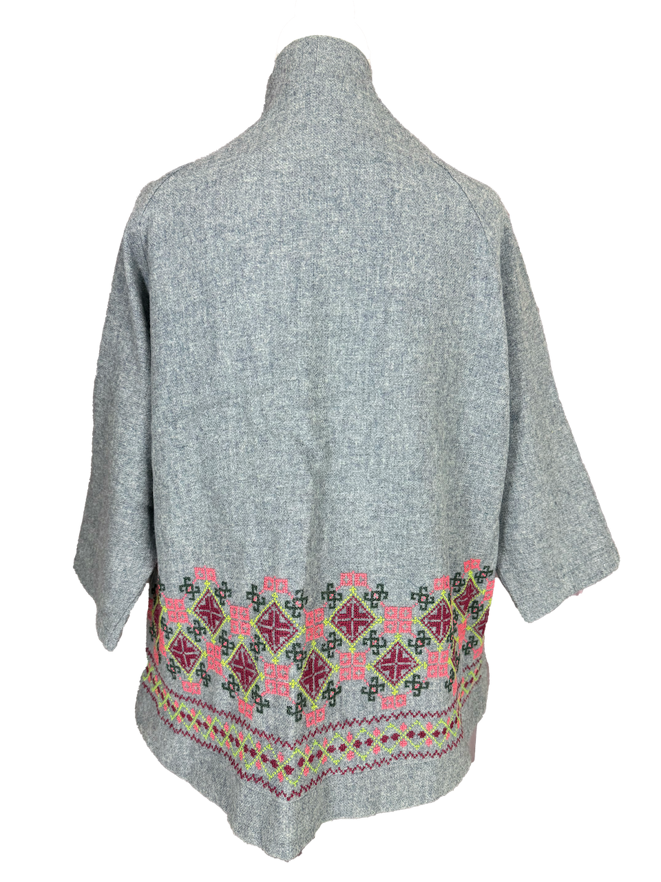 The Embroidered Round Jacket in Light Grey With Pink Embroidery