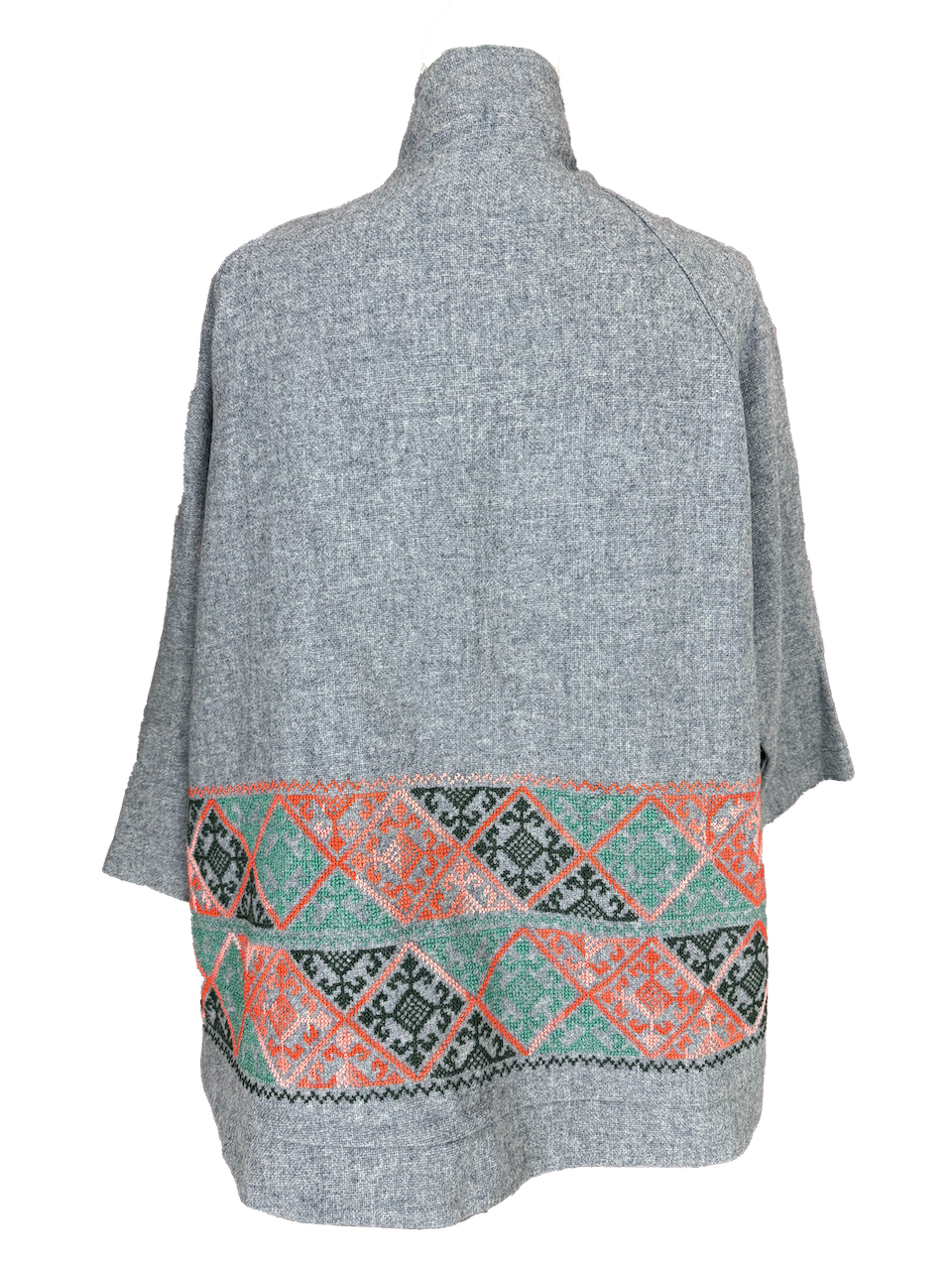 The Embroidered Round Jacket in Light Grey With Coral Embroidery