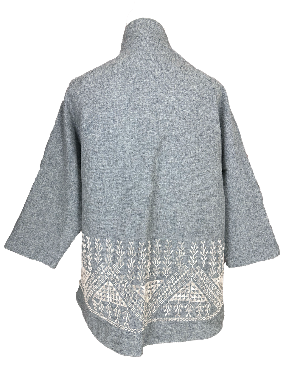 The Embroidered Round Jacket in Light Grey With White Embroidery