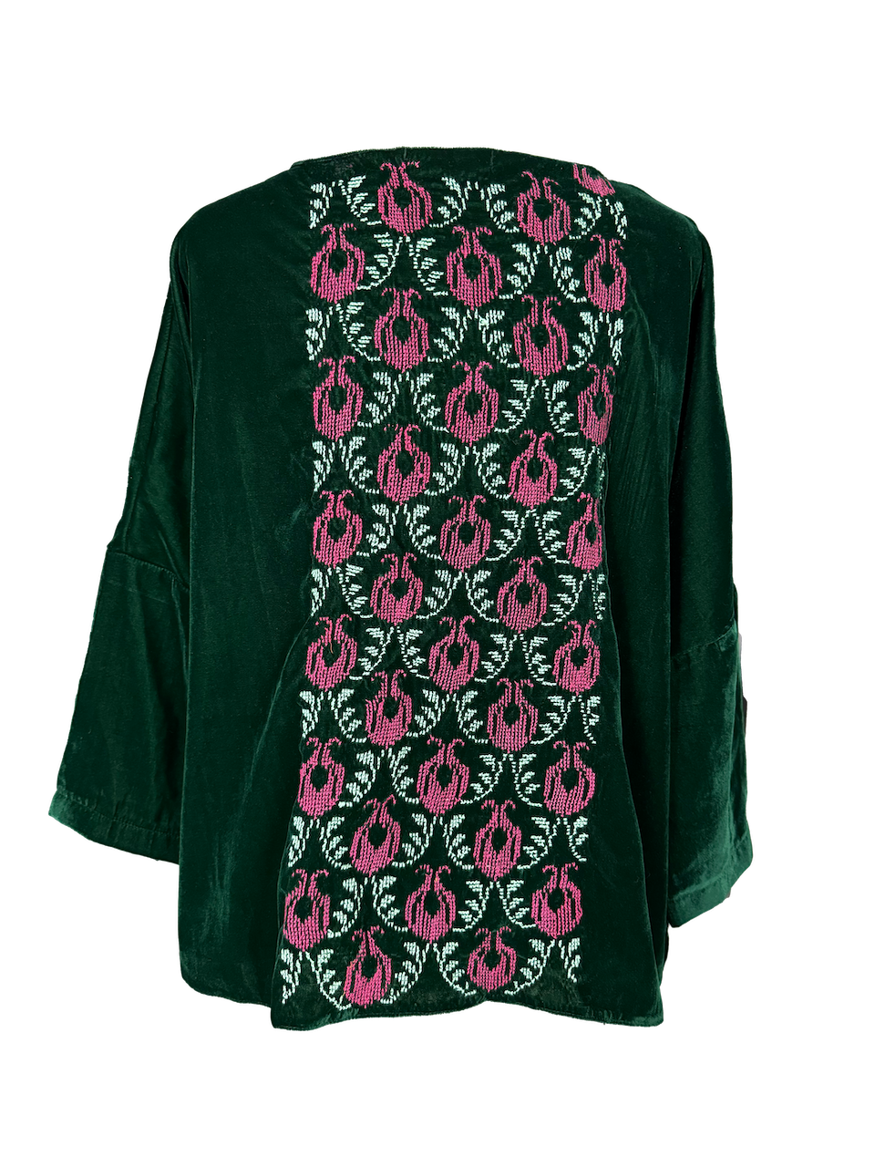 The Velvet Boxy With Hand Embroidery in Green With Pomegranate Embroidery