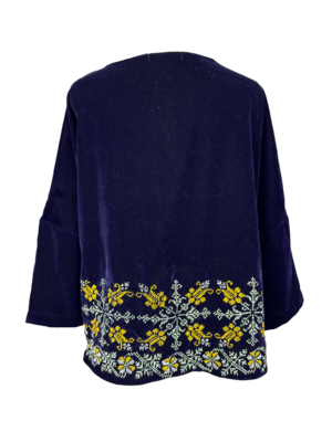The Velvet Boxy With Hand Embroidery in Purple With Horizontal Yellow and White Embroidery