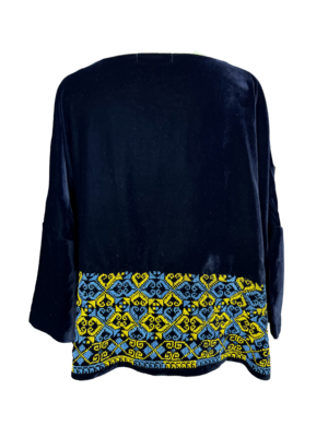 The Velvet Boxy With Hand Embroidery in Navy Blue