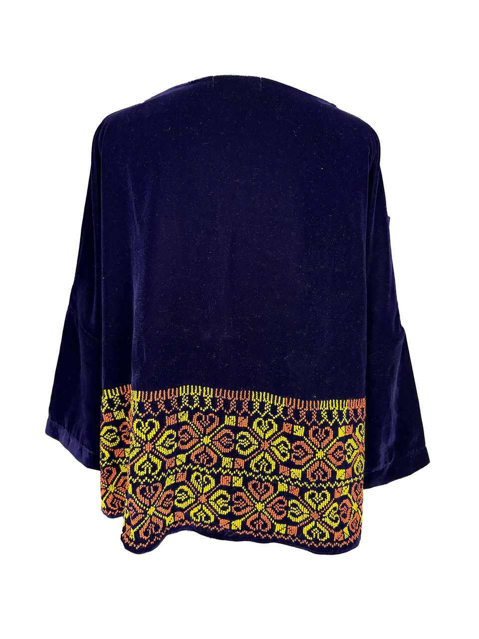 The Velvet Boxy With Hand Embroidery in Purple With Yellow and Orange Embroidery