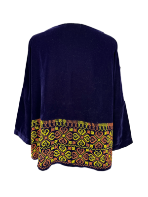 The Velvet Boxy With Hand Embroidery in Purple With Yellow and Orange Embroidery