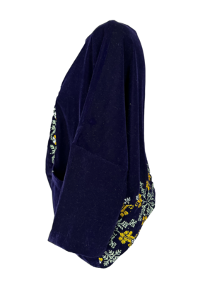 The Velvet Boxy With Hand Embroidery in Purple With Horizontal Yellow and White Embroidery