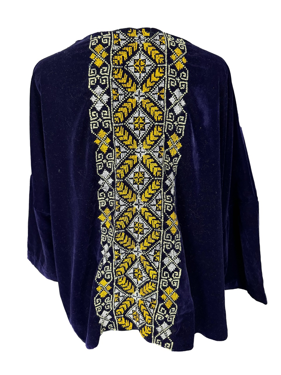The Velvet Boxy With Hand Embroidery in Purple With Yellow and White Embroidery