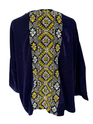 The Velvet Boxy With Hand Embroidery in Purple With Yellow and White Embroidery