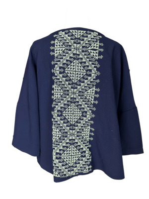 The Heavily Embroidered Boxy in Navy With White Embroidery
