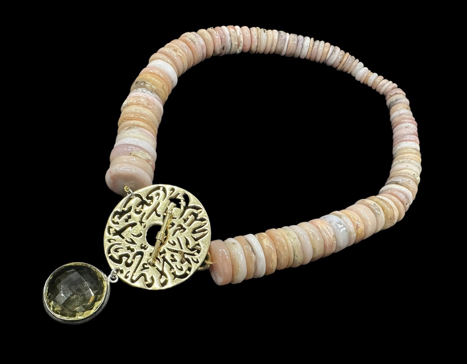 Pink Opal Necklace with large Disc and Corrine drop