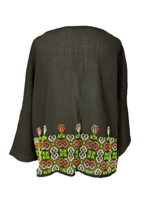 The Heavily Embroidered Boxy in Brown, Embroidery Style: Orange Embroidery