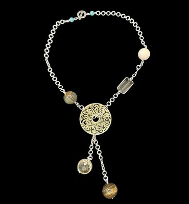 Asymmetric Necklace with gemstones and Large Disc