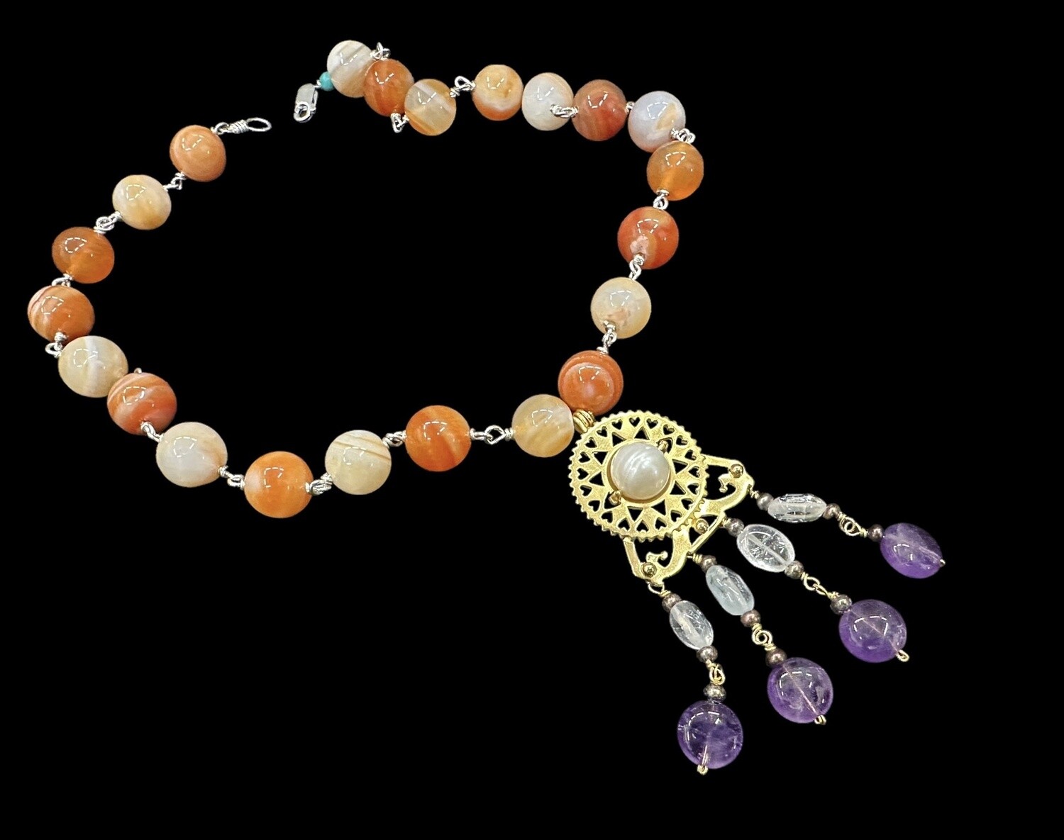 GEMSTONE NECKLACE WITH BYZANTINE PENDANT