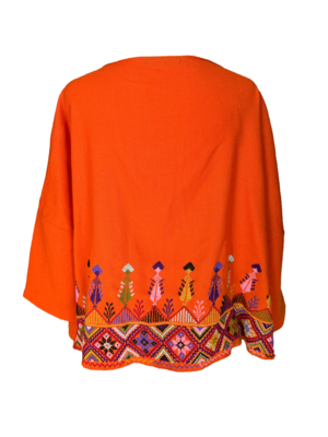 The Heavily Embroidered Boxy in Orange With Purple Multi Embroidery