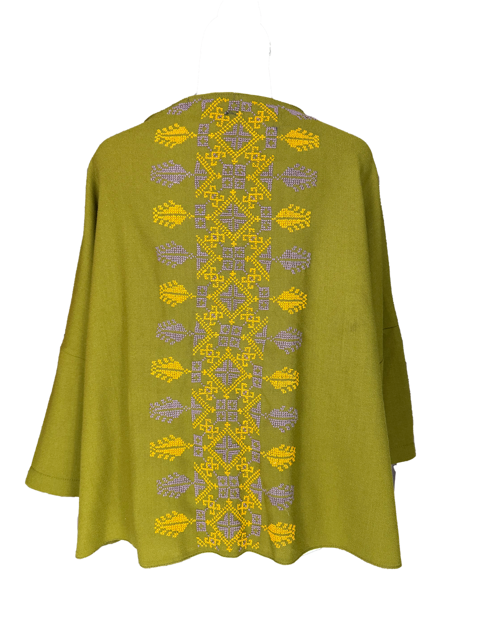 The Heavily Embroidered Boxy in Olive Green With Purple and Yellow Embroidery