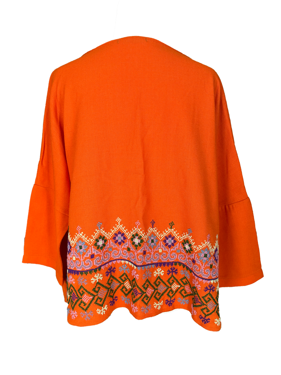 The Heavily Embroidered Boxy in Orange With Dark Green Multi Embroidery
