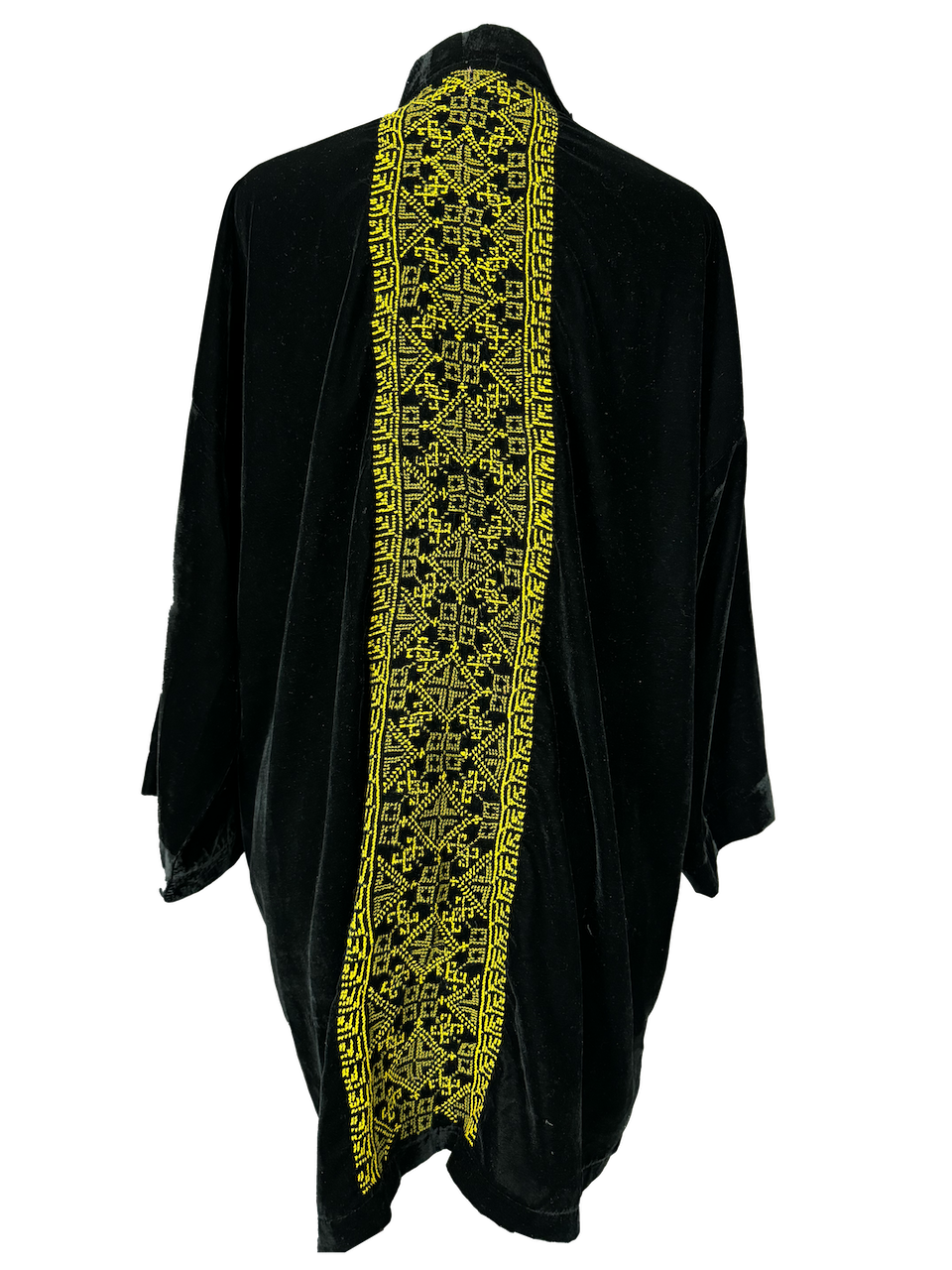 The Cascade Jacket in Black Velvet, Embroidery Style: Yellow Embroidery 1