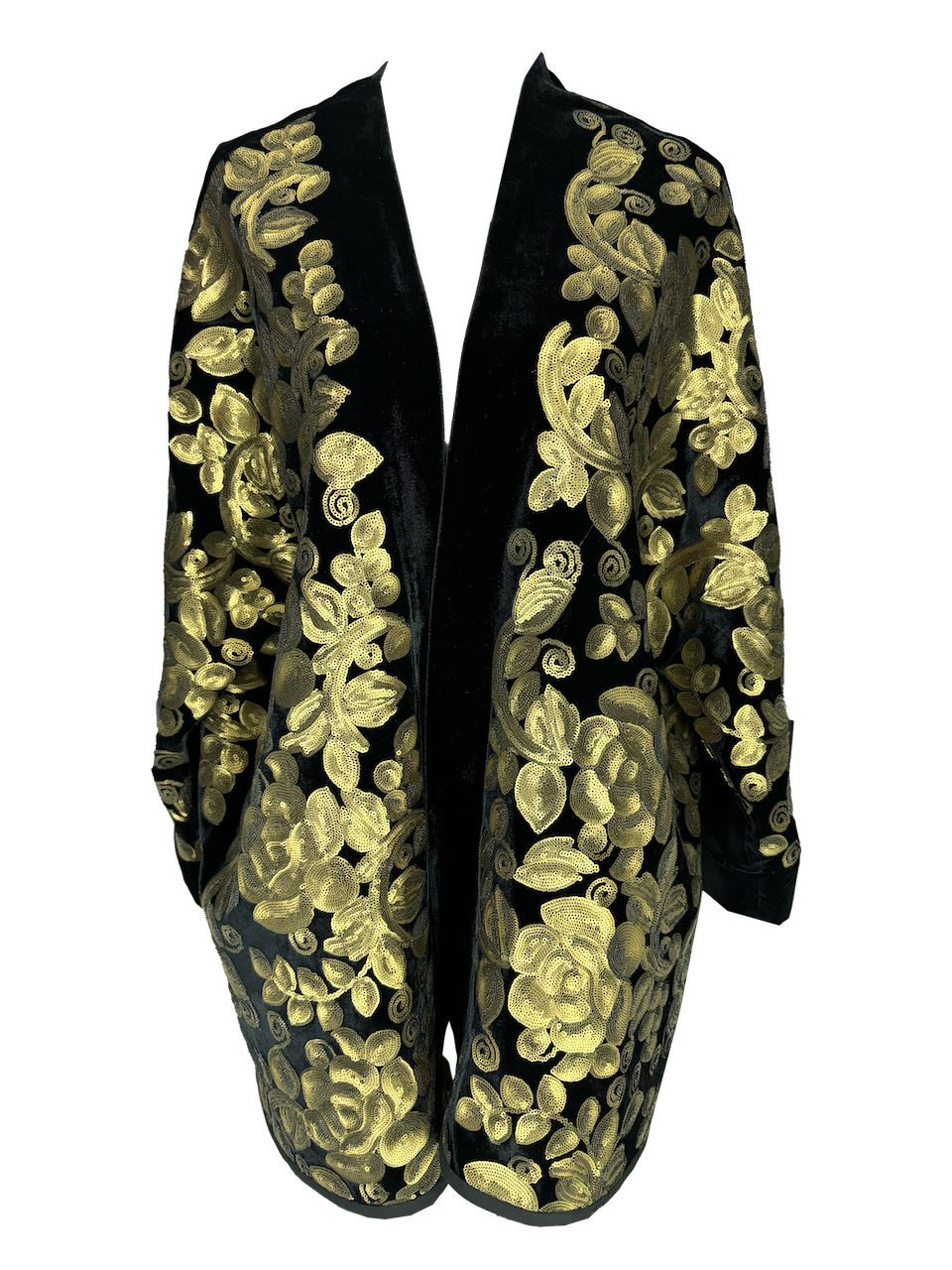 The Round Jacket in Black Velvet With Gold Sequins