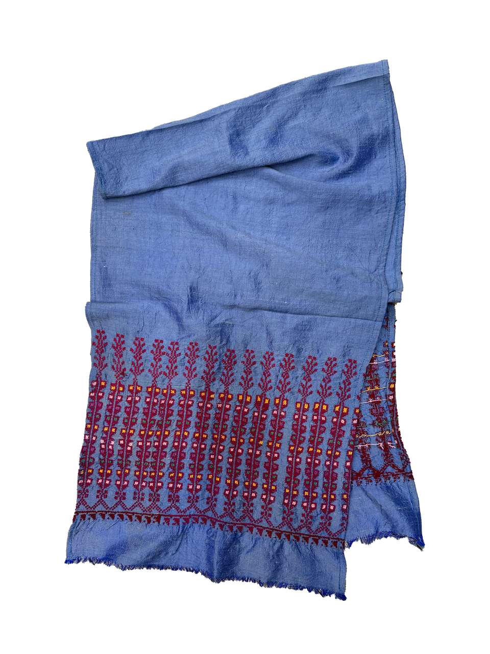 The Embroidered Scarf in Blue Thai Silk