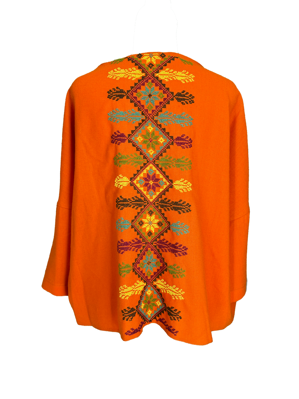 The Heavily Embroidered Boxy in Orange With Olive Green Multi Embroidery