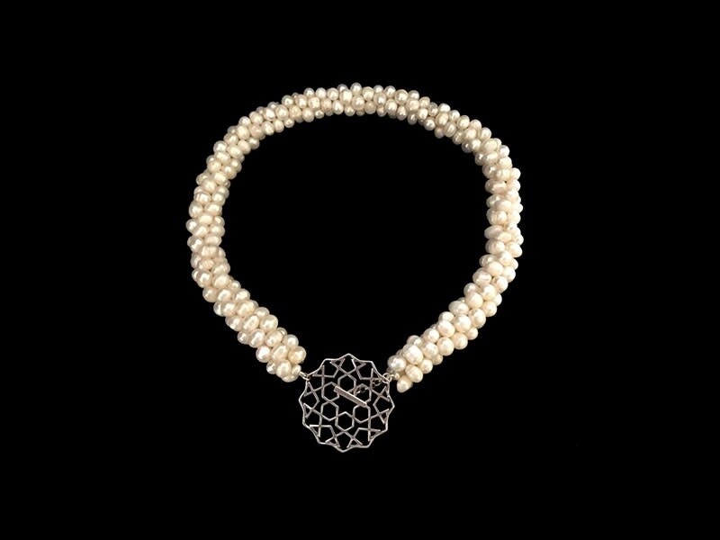 Pearl Crochet Necklace With Silver Cordoba Pendant