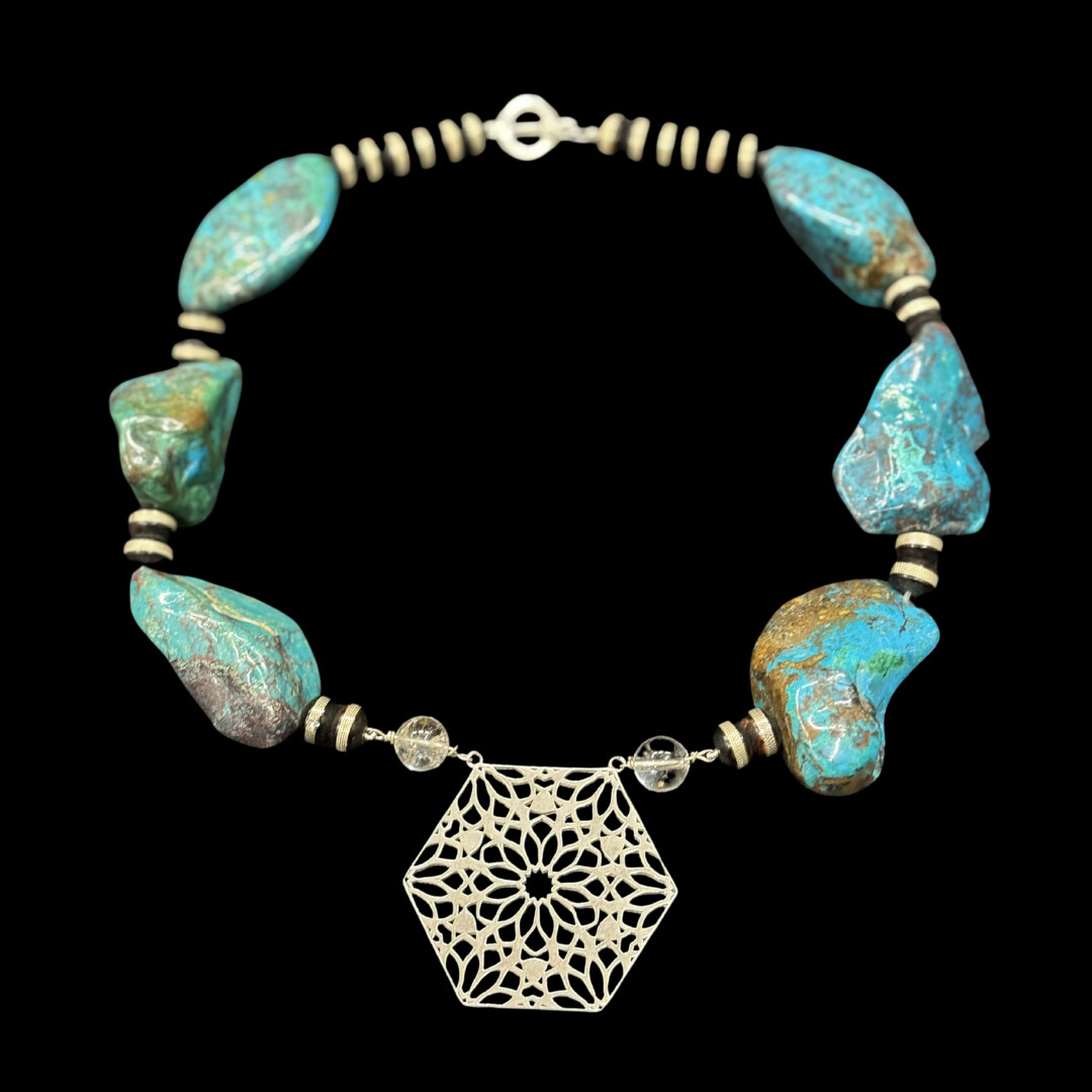 Chrysoprase and Yousor Necklace With Large Hexagon