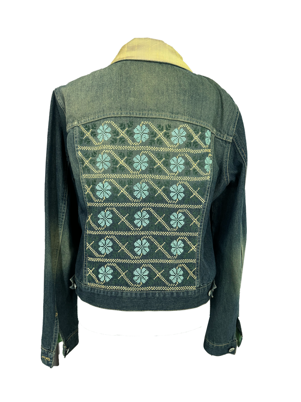 The Embroidered Denim Jacket in Blue and Green