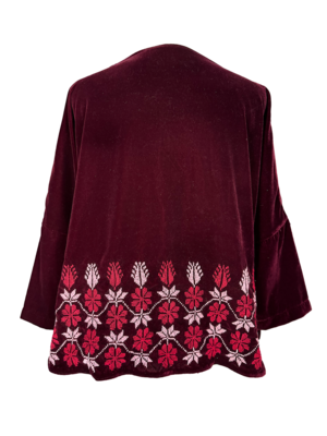 The Velvet Boxy With Horizontal Hand Embroidery in Burgundy