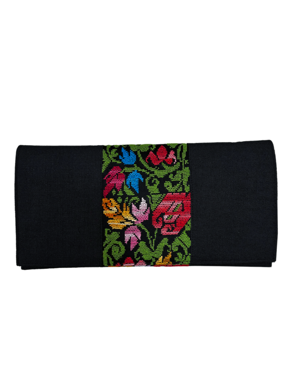 The Hand Embroidered Clutch Bag in Black, Embroidery Style: Multi