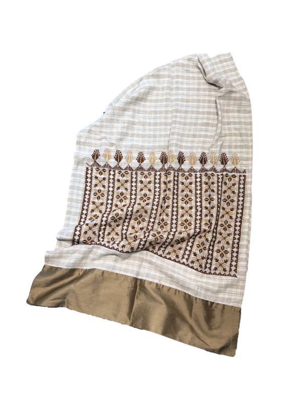 The Extra Wide Embroidered Linen Scarf With Thai Silk