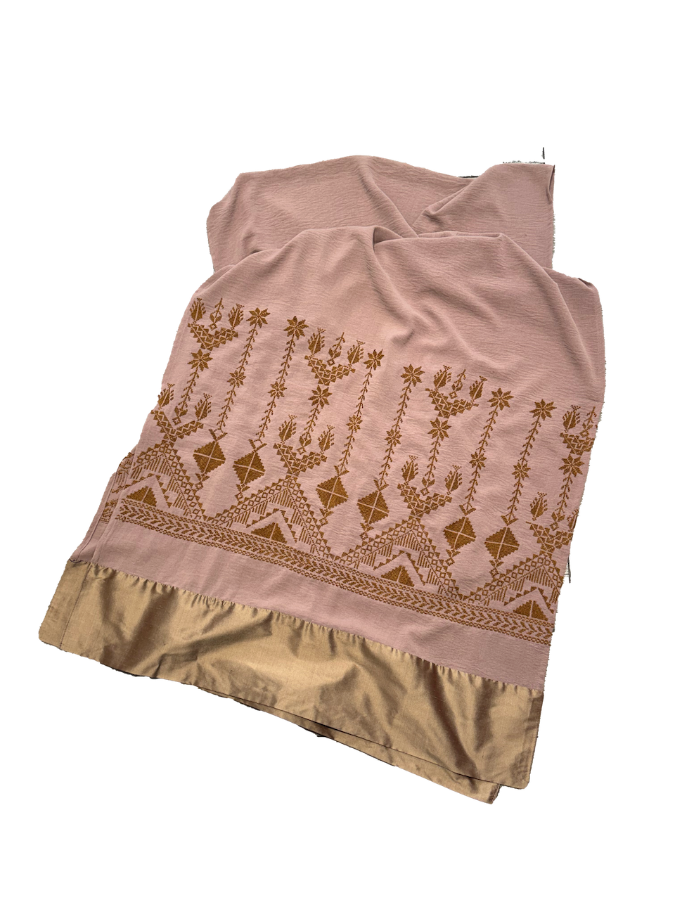 The Wide Embroidered Scarf with Thai Silk Trim in Taupe Pink