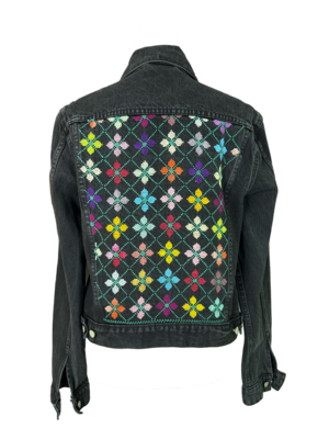 The Heavily Embroidered Denim Jacket in Black with Floral Embroidery