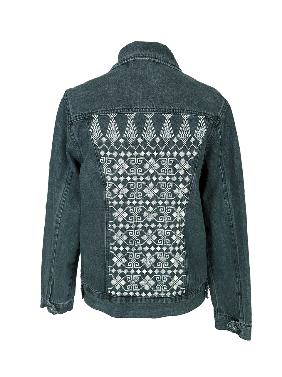 The Heavily Embroidered Denim Jacket in Black with White Embroidery