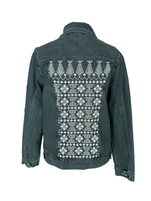 The Heavily Embroidered Denim Jacket in Black with White Embroidery