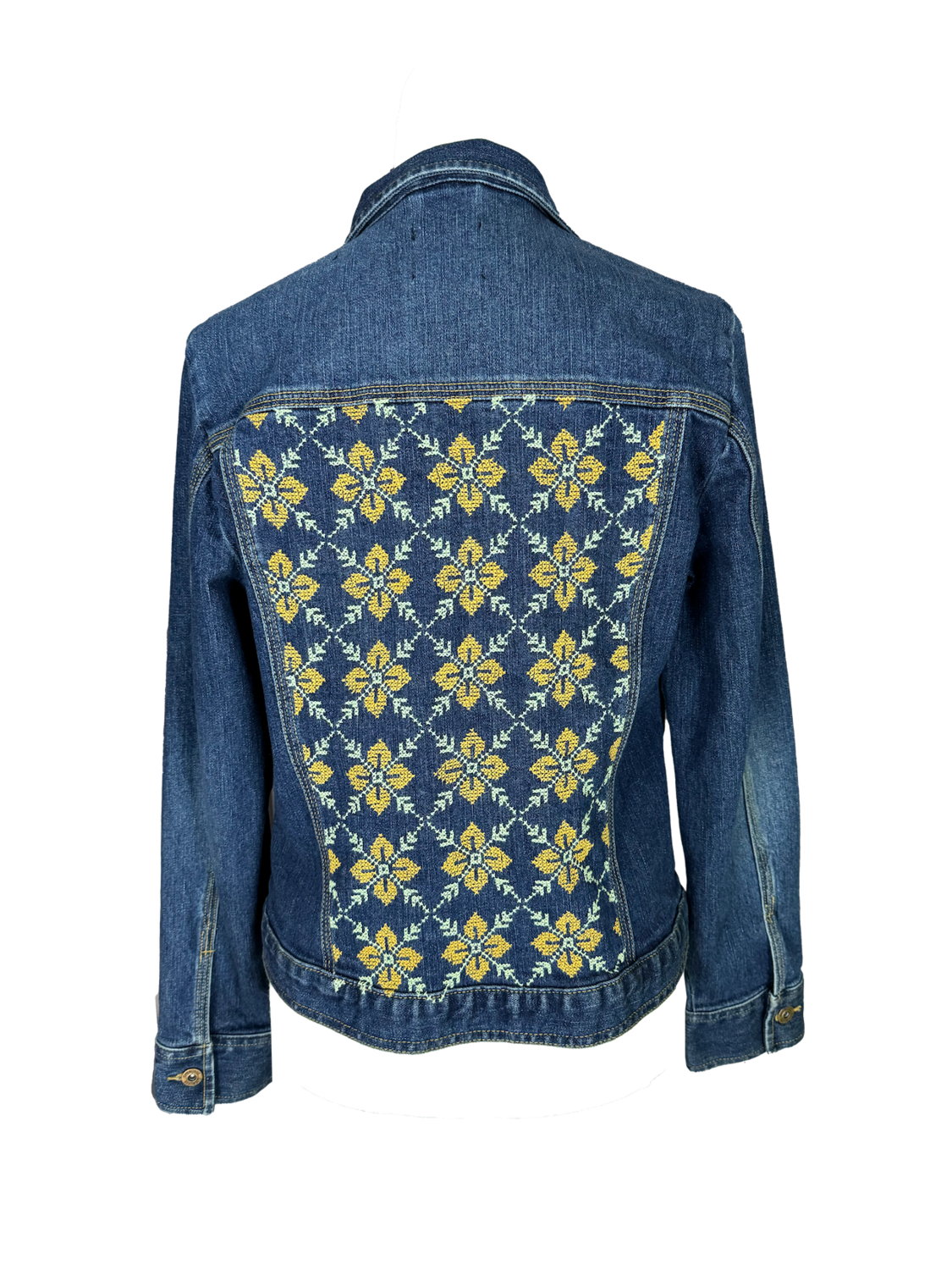 The Heavily Embroidered Denim Jacket in Yellow with Floral Embroidery