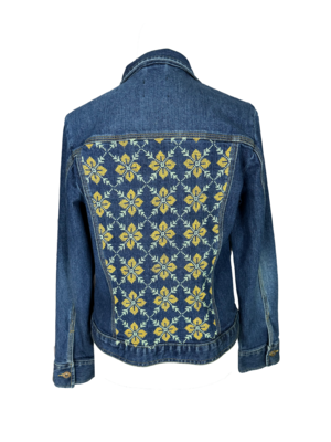 The Heavily Embroidered Denim Jacket in Yellow with Floral Embroidery