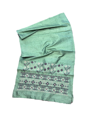 The Embroidered Double Width Thai Silk Scarf in Mint Green
