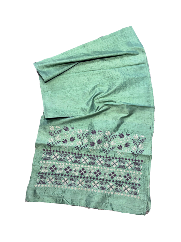 The Embroidered Double Width Thai Silk Scarf in Mint Green