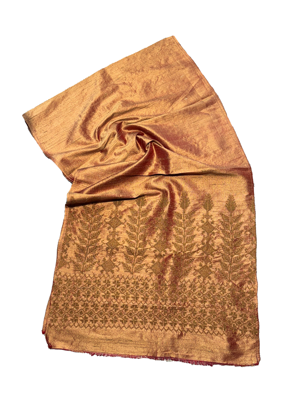 The Embroidered Double Width Thai Silk Scarf in Orange
