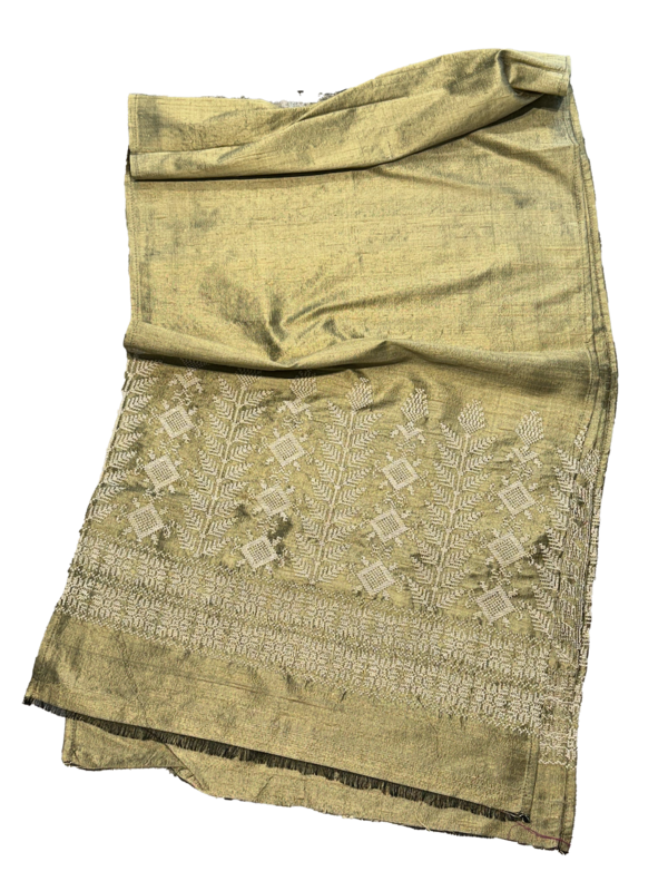 The Embroidered Double Width Thai Silk Scarf in Gold